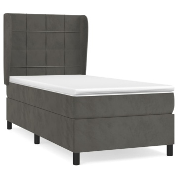Pat box spring cu saltea, gri închis, 90x200 cm, catifea - Img 2
