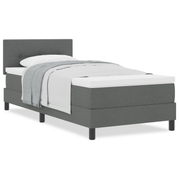 Pat Box Spring cu Saltea Gri Închis 90x200 cm Țesătură - Img 3