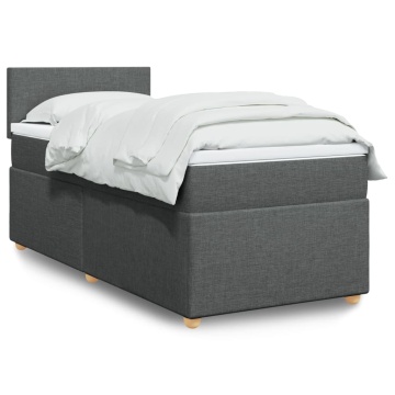 Pat box spring cu saltea, gri închis, 90x200 cm, textil - Img 1