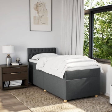 Pat box spring cu saltea, gri închis, 90x200 cm, textil - Img 4