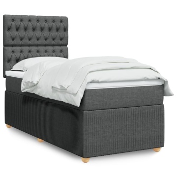 Pat box spring cu saltea, gri închis, 90x200 cm, textil - Img 1