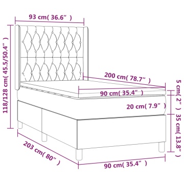 Pat box spring cu saltea, gri închis, 90x200 cm, textil - Img 6