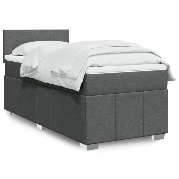 Pat box spring cu saltea, gri închis, 90x200 cm, textil - Img 1