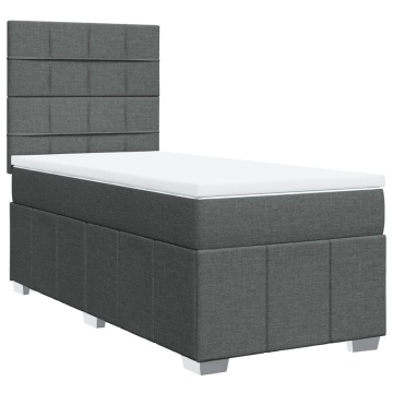 Pat box spring cu saltea, gri închis, 90x200 cm, textil - Img 2