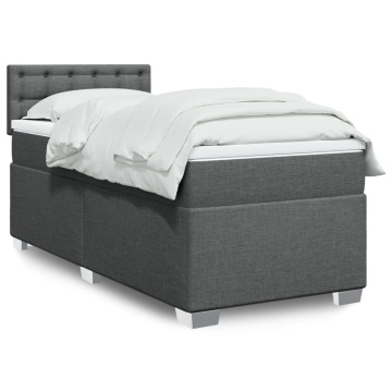 Pat box spring cu saltea, gri închis, 90x200 cm, textil - Img 1