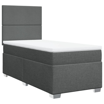 Pat box spring cu saltea, gri închis, 90x200 cm, textil - Img 2