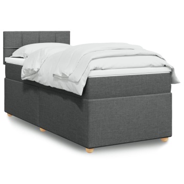 Pat box spring cu saltea, gri închis, 90x200 cm, textil - Img 1