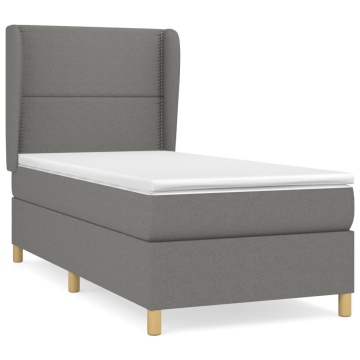 Pat box spring cu saltea, gri închis, 90x200 cm, textil - Img 2