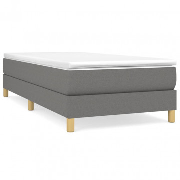 Pat box spring cu saltea, gri închis, 90x200 cm, textil - Img 2