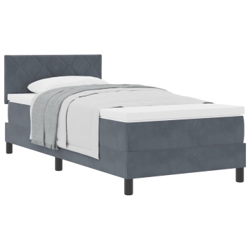 Pat box spring cu saltea, gri închis, single, catifea - Img 2