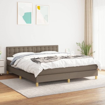 Pat box spring cu saltea, gri taupe, 160x200 cm material textil - Img 1