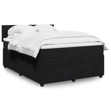 Pat box spring cu saltea, negru, 140x190 cm, catifea - Img 1