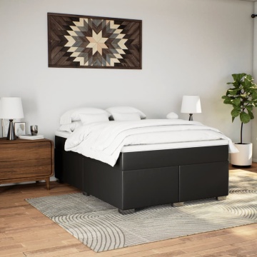 Pat box spring cu saltea, negru, 160x200 cm, piele ecologică - Img 3