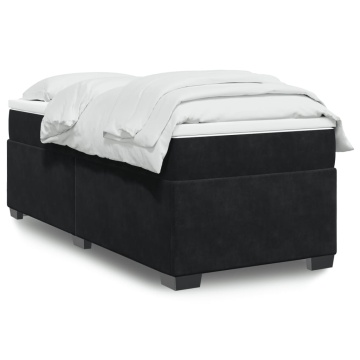 Pat box spring cu saltea, negru, 80x200 cm, catifea - Img 1