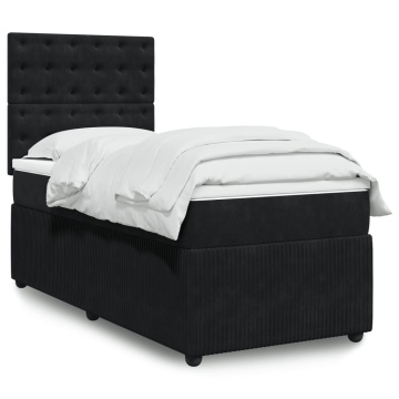 Pat box spring cu saltea, negru, 90x190 cm, catifea - Img 1