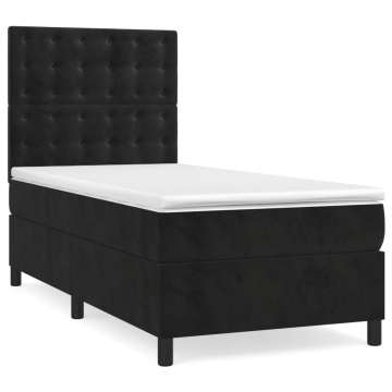 Pat box spring cu saltea, negru, 90x190 cm, catifea - Img 2