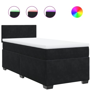 Pat box spring cu saltea, negru, 90x200 cm, catifea - Img 2
