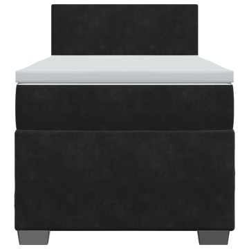 Pat box spring cu saltea, negru, 90x200 cm, catifea - Img 4