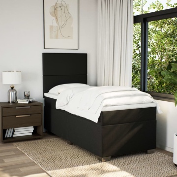 Pat box spring cu saltea, negru, 90x200 cm, textil - Img 4