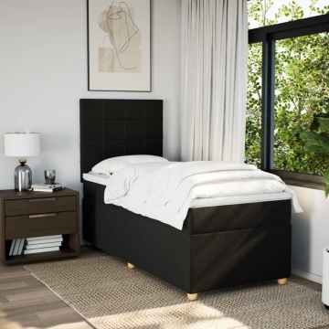 Pat box spring cu saltea, negru, 90x200 cm, textil - Img 4