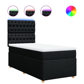 Pat box spring cu saltea, negru, 90x200 cm, textil - Img 2