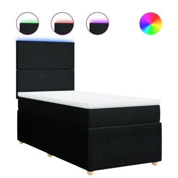 Pat box spring cu saltea, negru, 90x200 cm, textil - Img 2