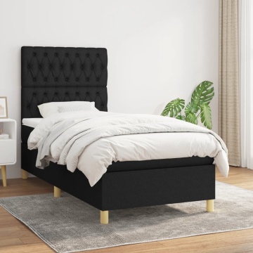 Pat box spring cu saltea, negru, 90x200 cm, textil - Img 1