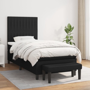 Pat box spring cu saltea, negru, 90x200 cm, textil - Img 1