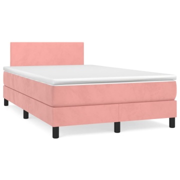 Pat box spring cu saltea, roz, 120x200 cm, catifea - Img 2