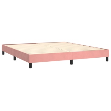 Pat box spring cu saltea, roz, 160x200 cm, catifea - Img 4