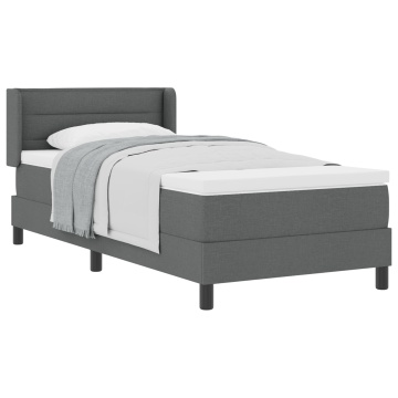 Pat cu arcuri cu saltea gri închis 90x200 cm din material textil, Tăblie de pat design linii gri închis 90 cm din material textil - Img 3