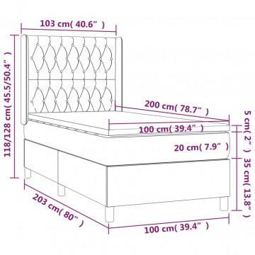 Pat cu arcuri, saltea și LED, gri închis, 100x200 cm, textil - Img 7