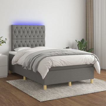 Pat cu arcuri, saltea și LED, gri închis, 120x200 cm, textil - Img 1