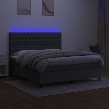 Pat cu arcuri, saltea și LED, gri închis, 180x200 cm, textil - Img 4