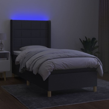 Pat cu arcuri, saltea și LED, gri închis, 90x190 cm, textil - Img 3