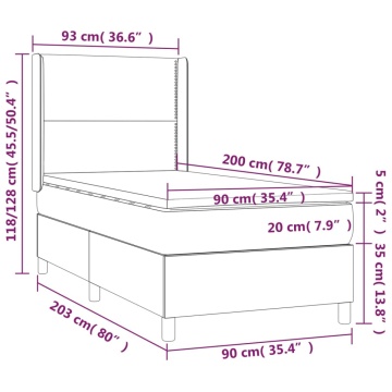 Pat cu arcuri, saltea și LED, gri închis, 90x200 cm, catifea - Img 7