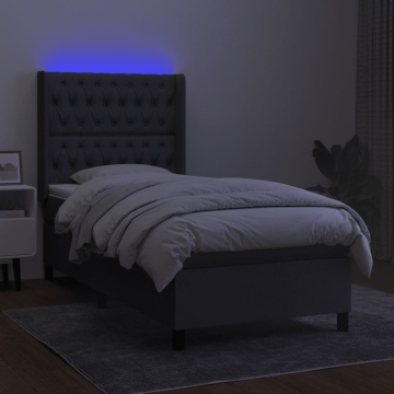 Pat cu arcuri, saltea și LED, gri închis, 90x200 cm, textil - Img 3