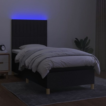 Pat cu arcuri, saltea și LED, negru, 90x190 cm, textil - Img 4