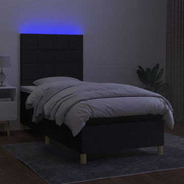 Pat cu arcuri, saltea și LED, negru, 90x190 cm, textil - Img 4
