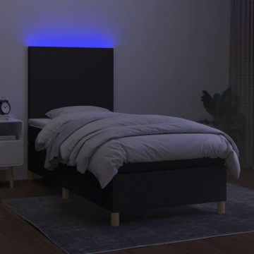 Pat cu arcuri, saltea și LED, negru, 90x200 cm, textil - Img 4