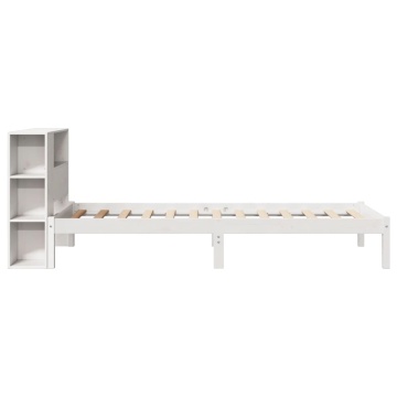 Pat cu bibliotecă fără saltea, alb, 100x200 cm, lemn masiv pin - Img 6