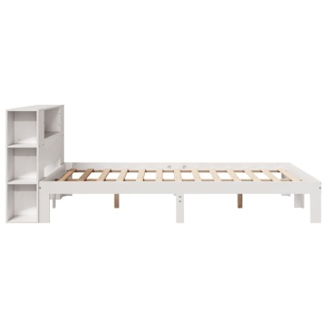 Pat cu bibliotecă fără saltea, alb, 140x190 cm, lemn masiv pin - Img 6