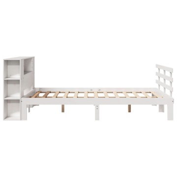 Pat cu bibliotecă fără saltea, alb, 140x190 cm, lemn masiv pin - Img 8