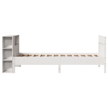 Pat cu bibliotecă fără saltea, alb, 75x190 cm, lemn masiv pin - Img 8