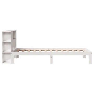 Pat cu bibliotecă fără saltea, alb, 75x190 cm, lemn masiv pin - Img 6