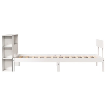 Pat cu bibliotecă fără saltea, alb, 90x200 cm, lemn masiv pin - Img 6