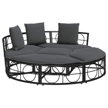 Pat de lounge pentru exterior fără baldachin Poly Rattan negru - Img 2
