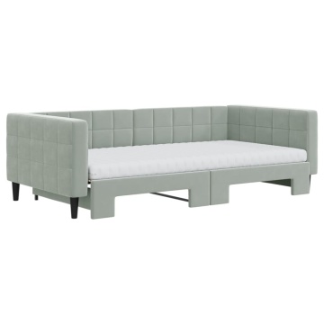 Pat de zi cu extensie și saltele gri deschis 100x200 cm catifea - Img 3