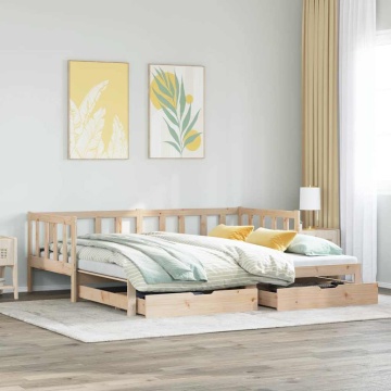 Pat de zi cu extensie și sertare fără saltea, 80x200 cm - Img 1