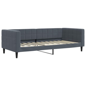 Pat de zi cu extensie și sertare gri închis 90x200 cm catifea - Img 5